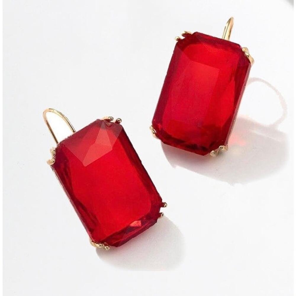 Anthropologie red and gold vintage inspired crystal stone earrings